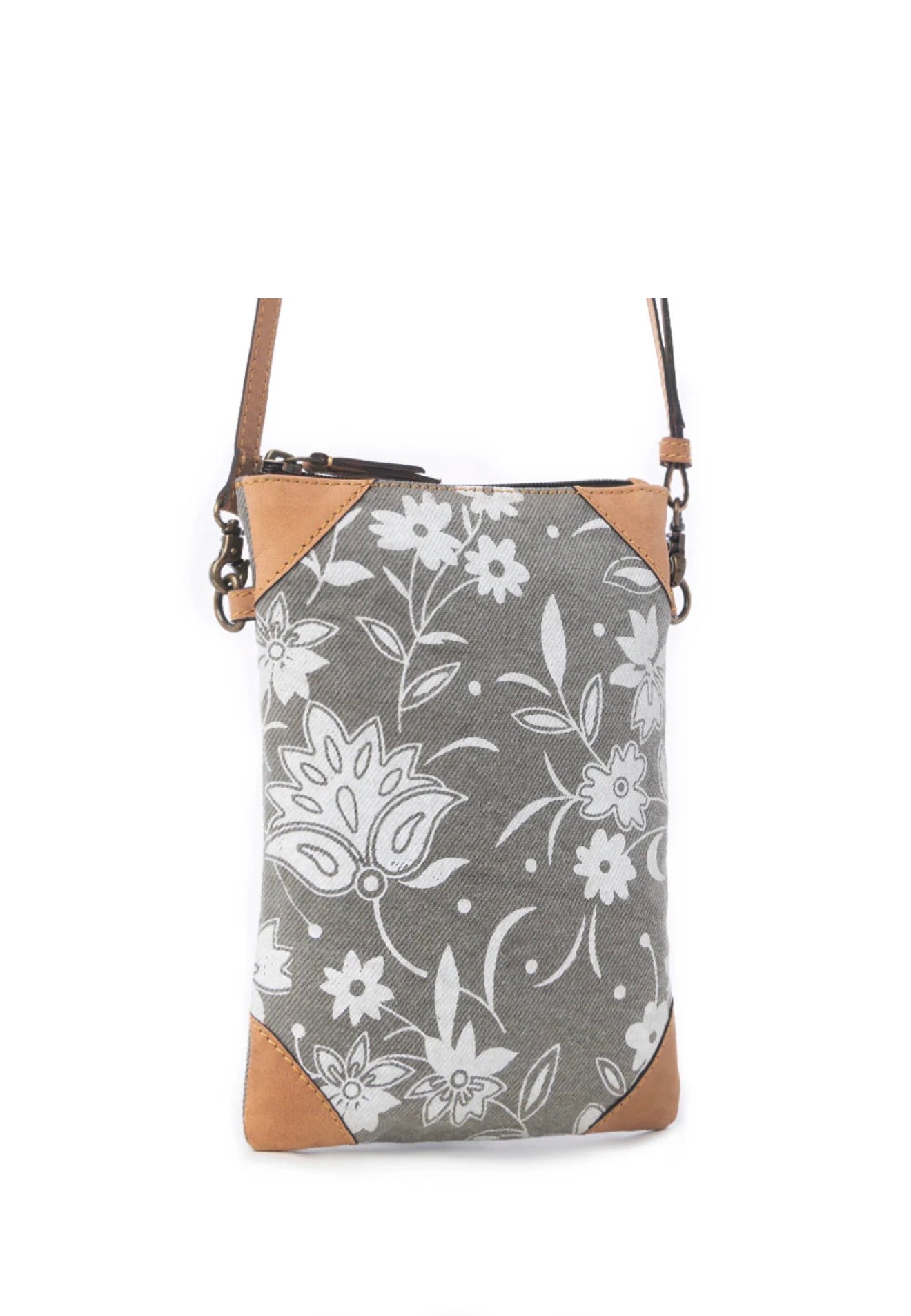 MY? Flower Horse Trail Small Crossbody Bag with Exterior Zip Pocket and Adjustable Leather Strap