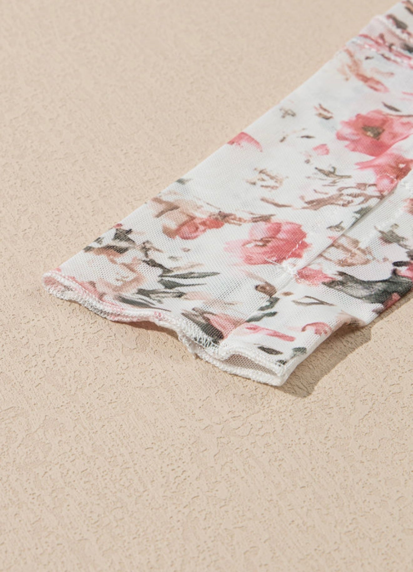 Sheer Floral Print Mock Turtle Neck Cropped Top