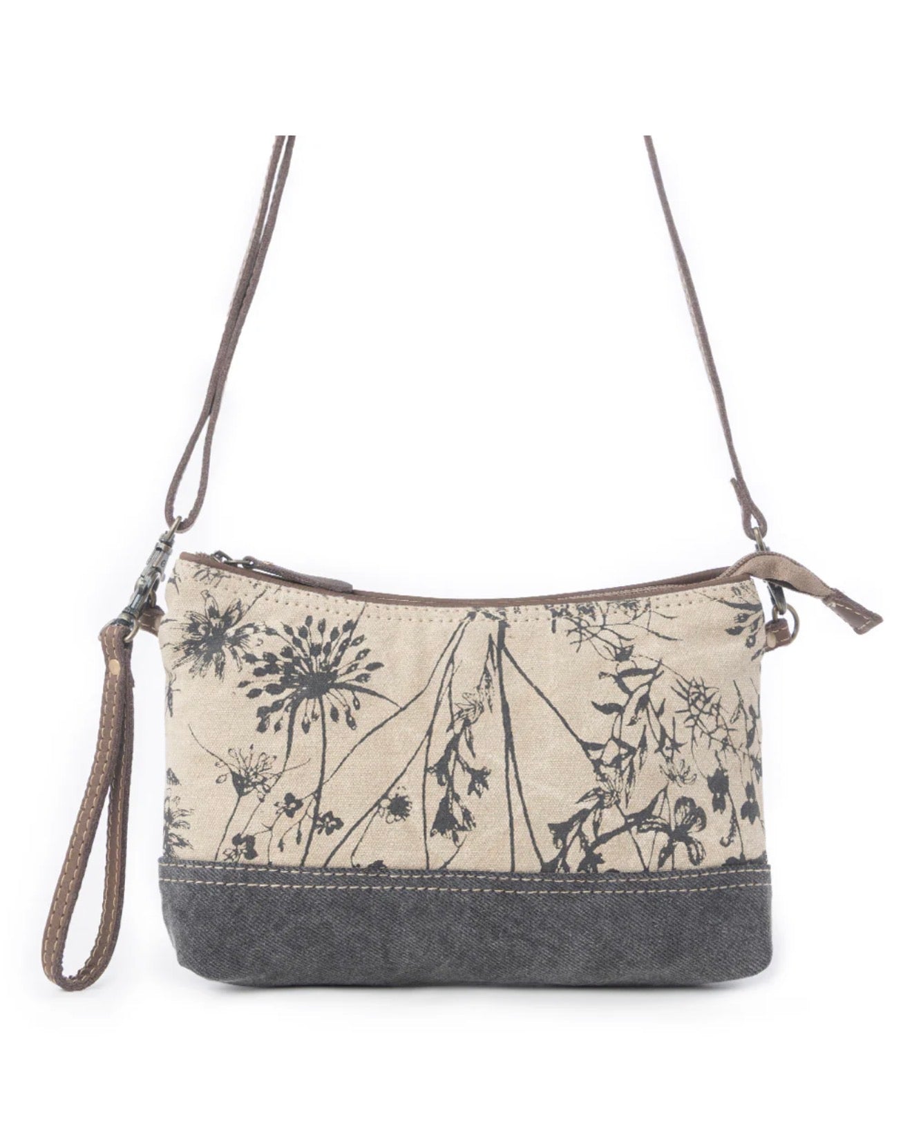 MY3 MYRA Dainty Delight Printed Canvas Bag with Outer Zipped Pocket, Wristlet Strap and Removable Shoulder strap