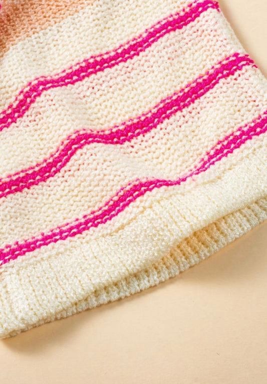 Lightweight summer sweater with orange and pink stripes from Ivy's Gifts & Boutique, displayed on a neutral background.