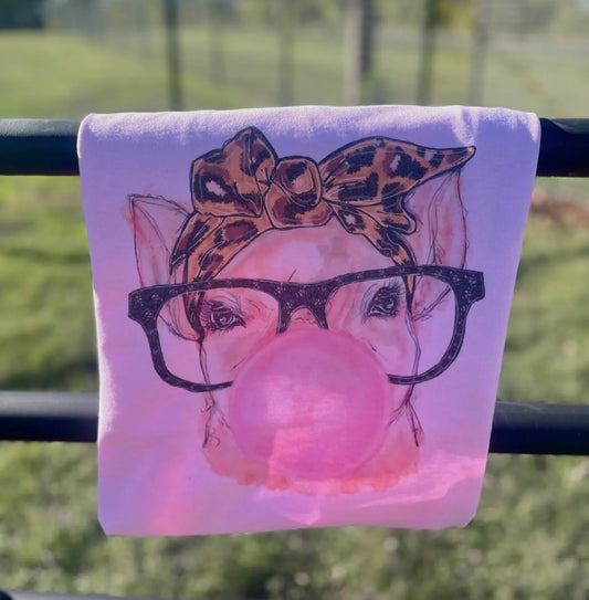 Pink Pig with Bubble Gum and Glasses