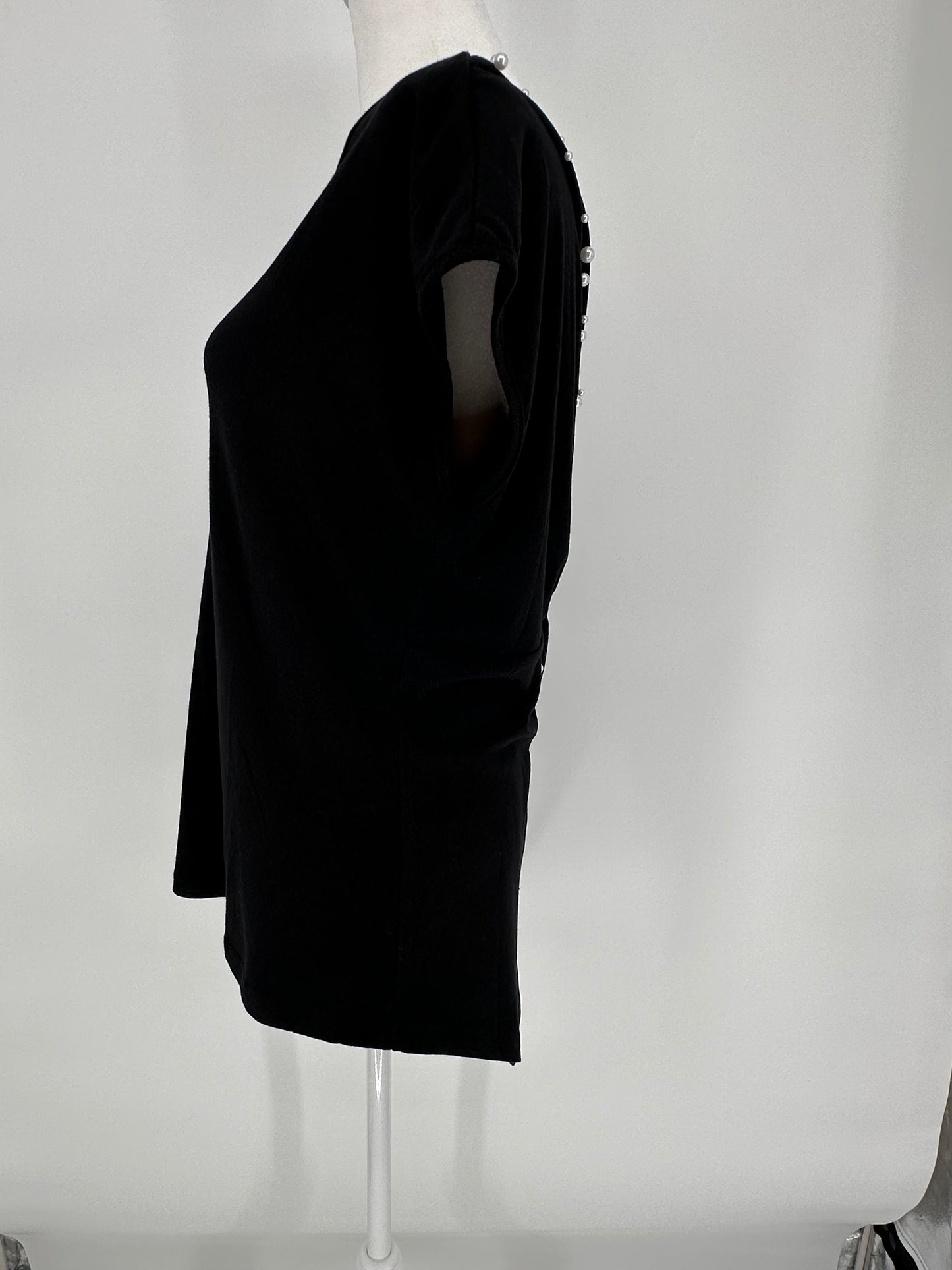 Black Top with Pearl Embellished Deep V Back