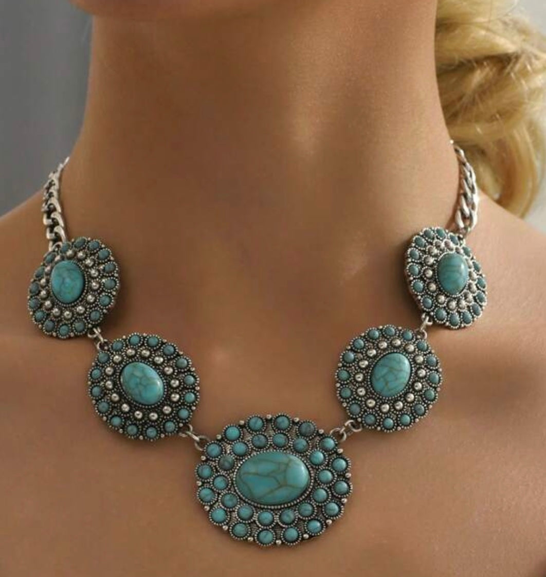 Faux Turquoise  Statement Neklace
