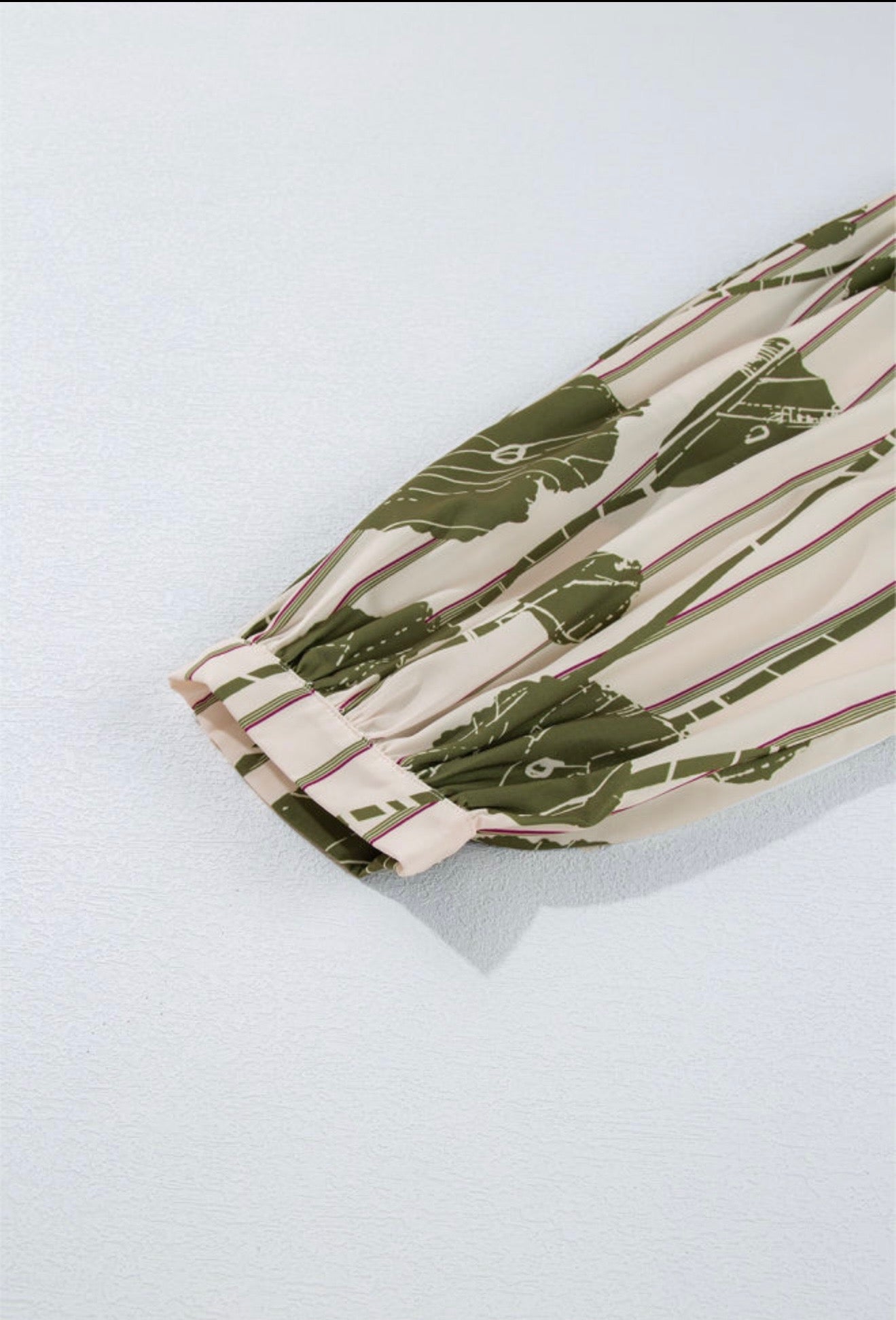 Green Printed Dress with Stripe and Piping Tie