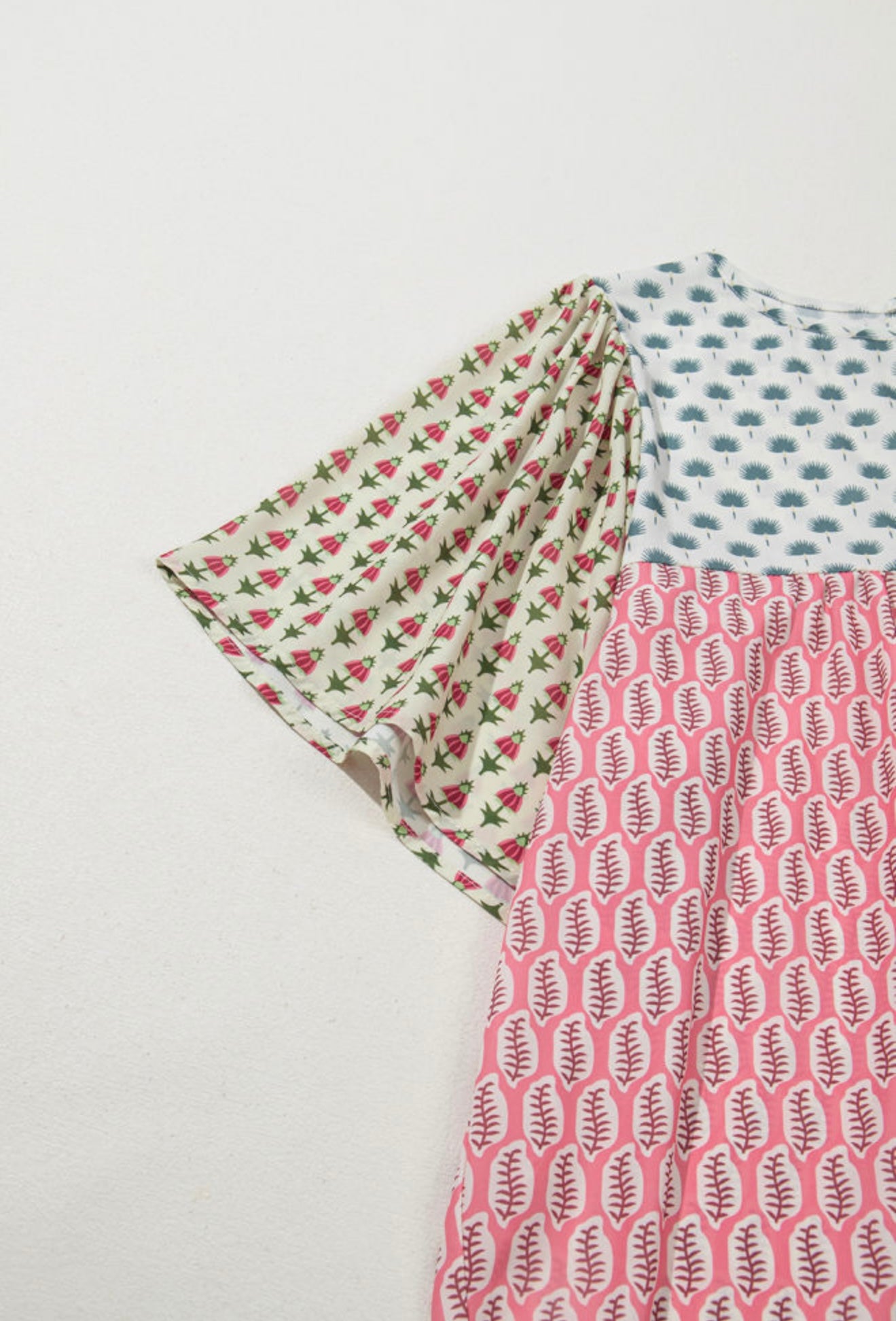 Multi Print Color Block Design Top with Pearl Button