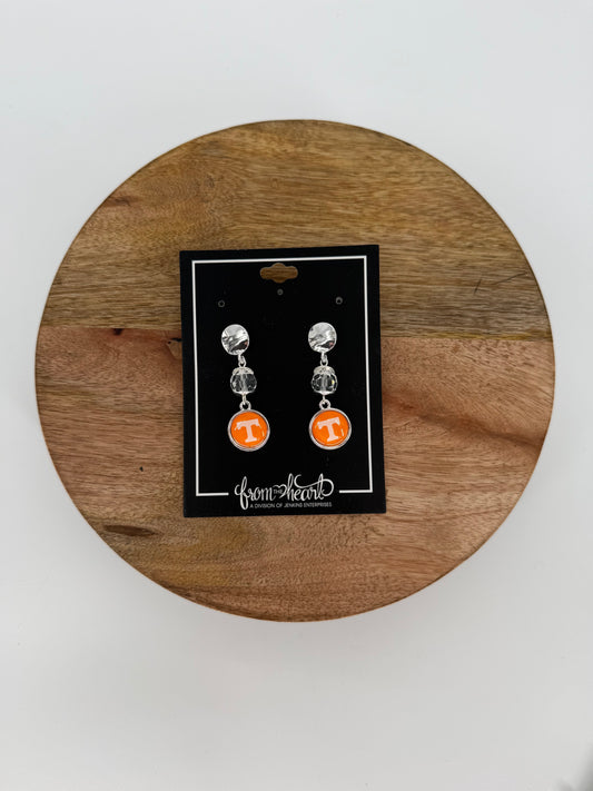 Power T earrings with crystal bead from the heart