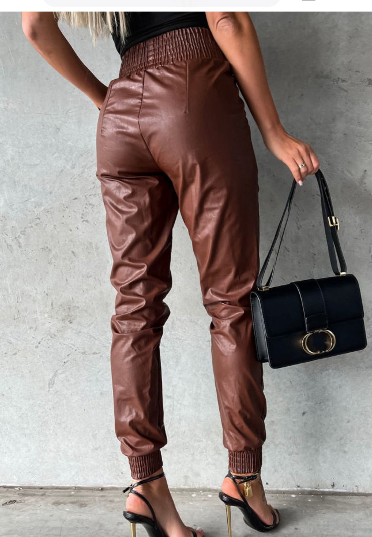 Brown Pleather Jogger Pants