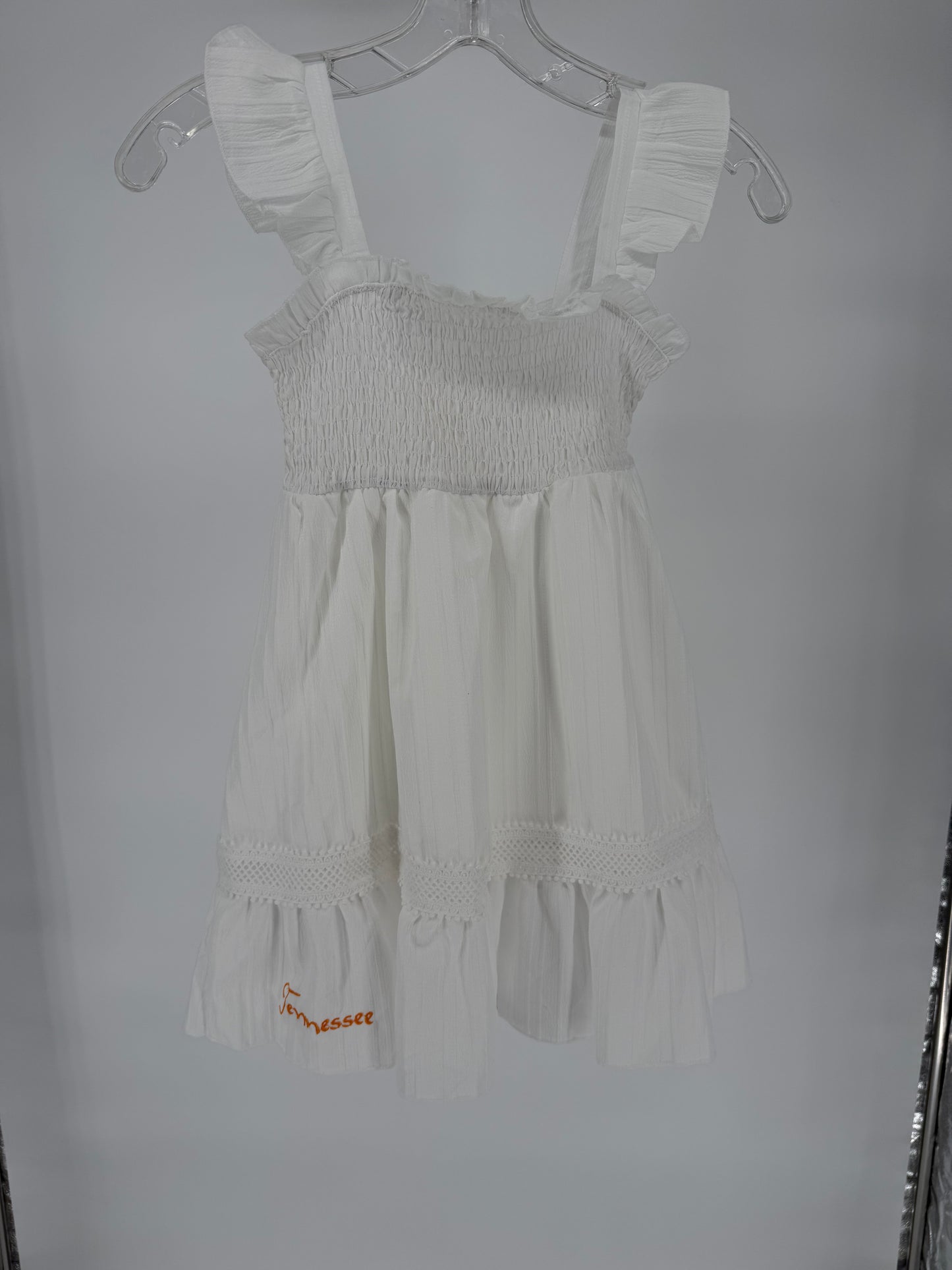 Girls White Elastic Bodice Tennessee Embroidered Dress