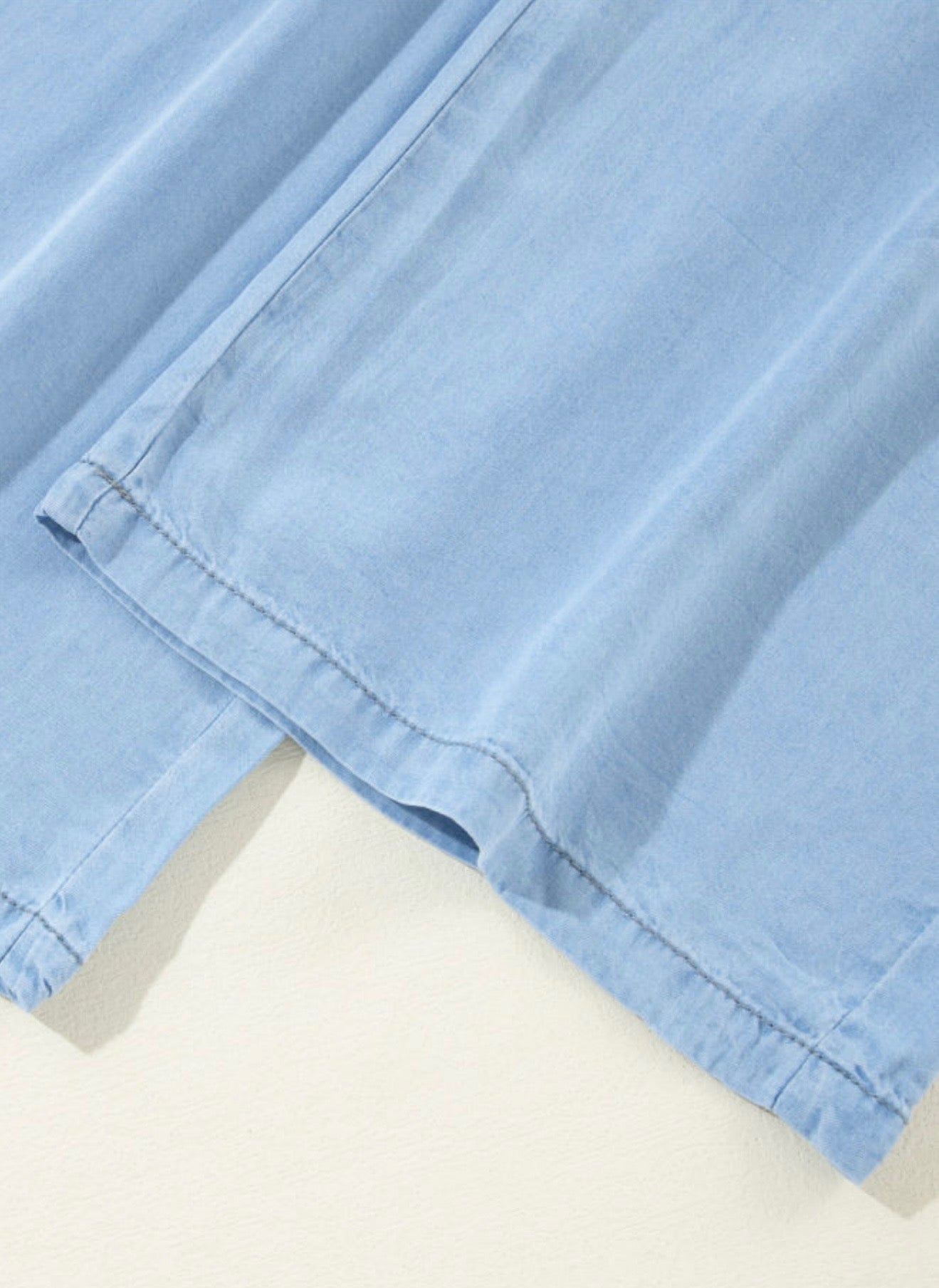 Blue Wide Leg Acid Wash Elastic Waist Pants