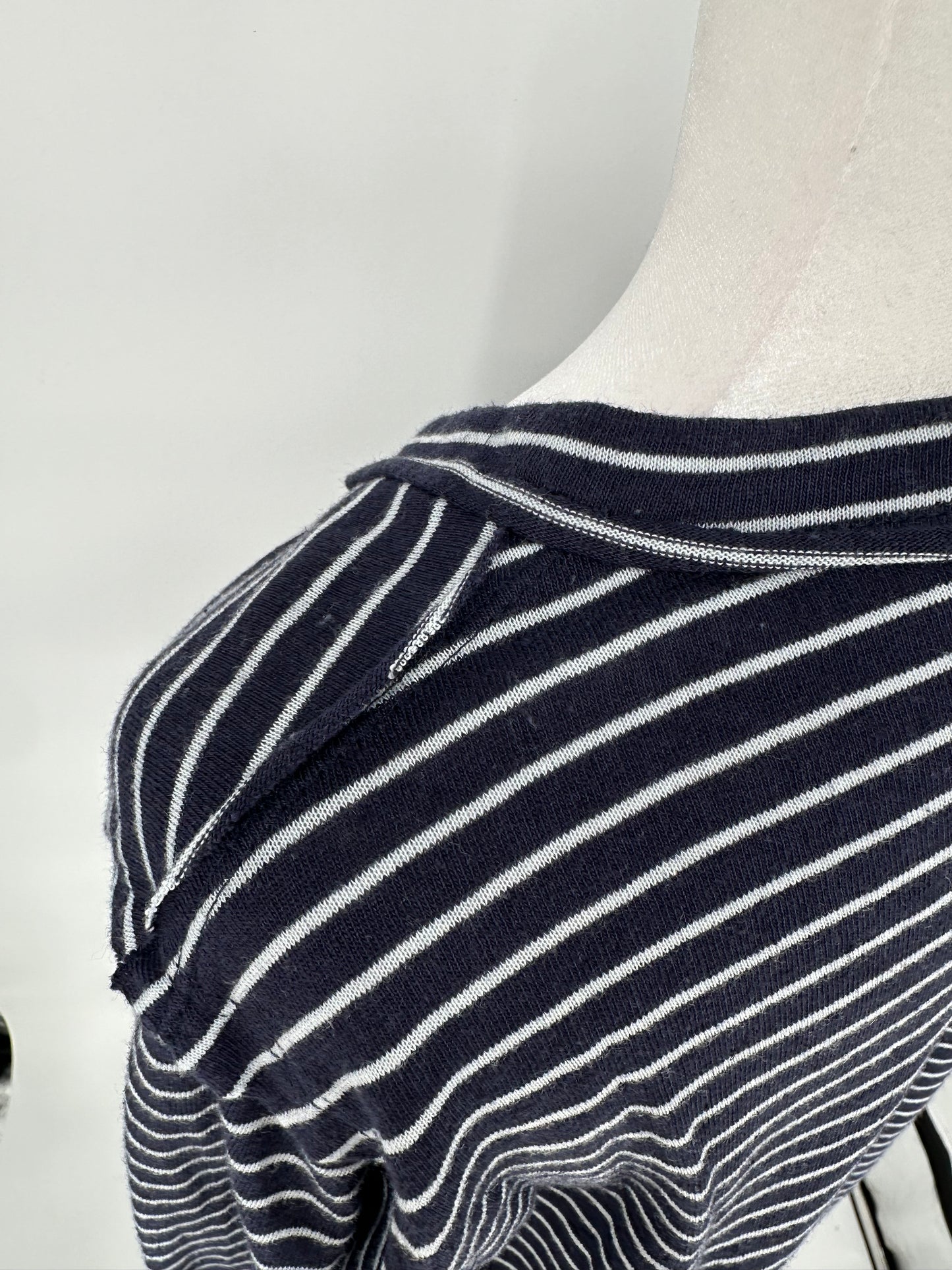 Umgee Navy and White Striped V Neck Top