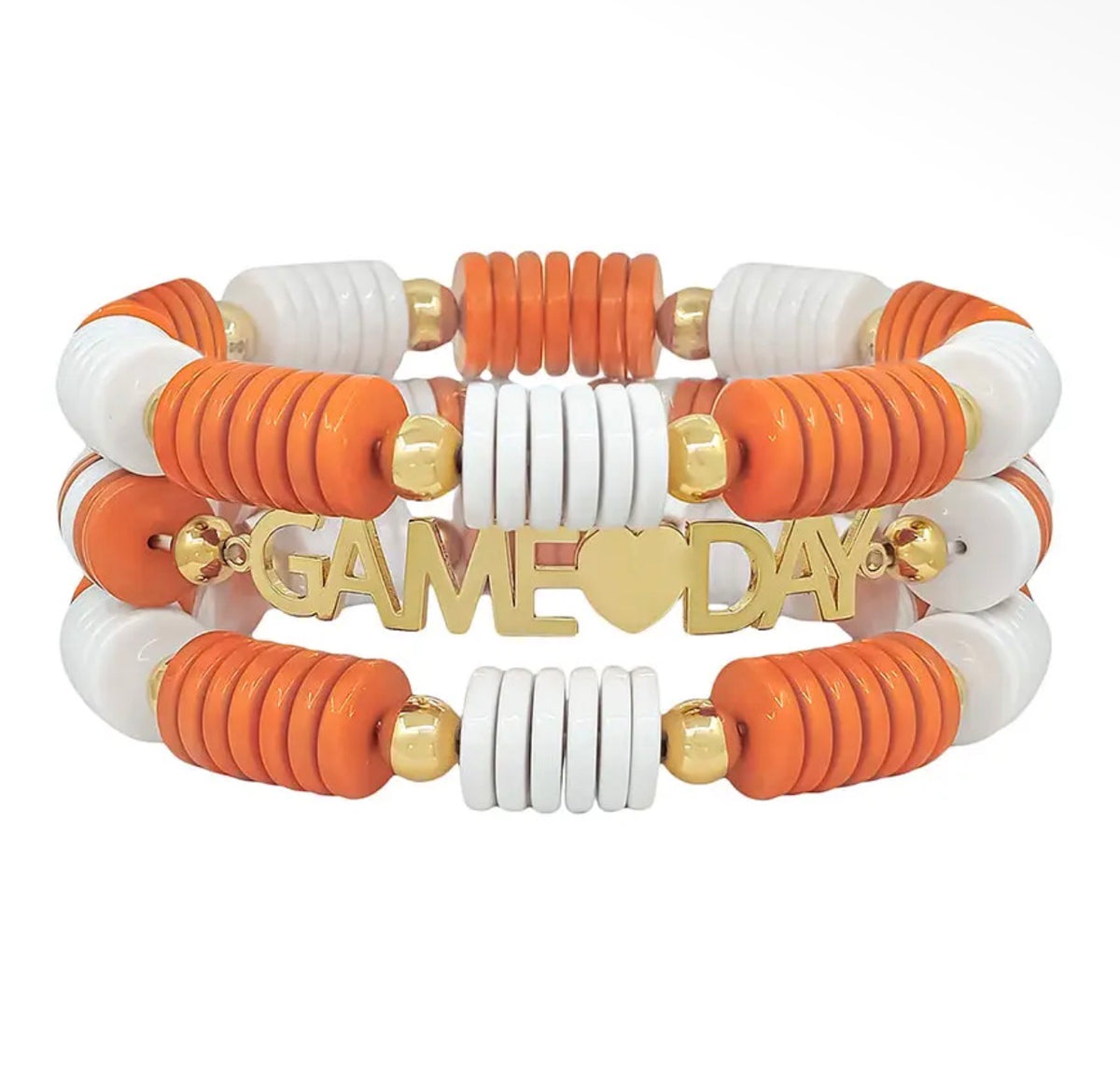 GD3S Orange and White Beaded Game Day 3 Strand Bracelet Set