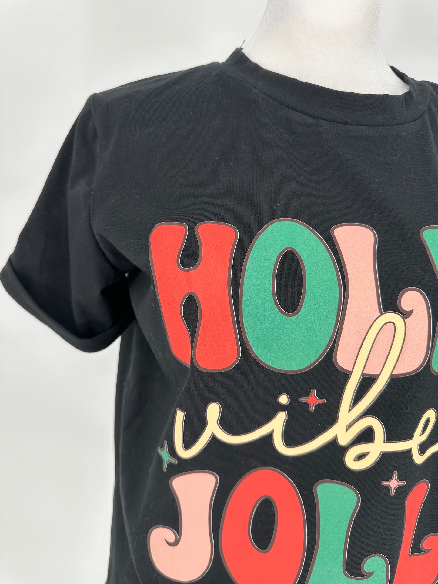 Black Holly Jolly T-Shirt with Cuffed Sleeved