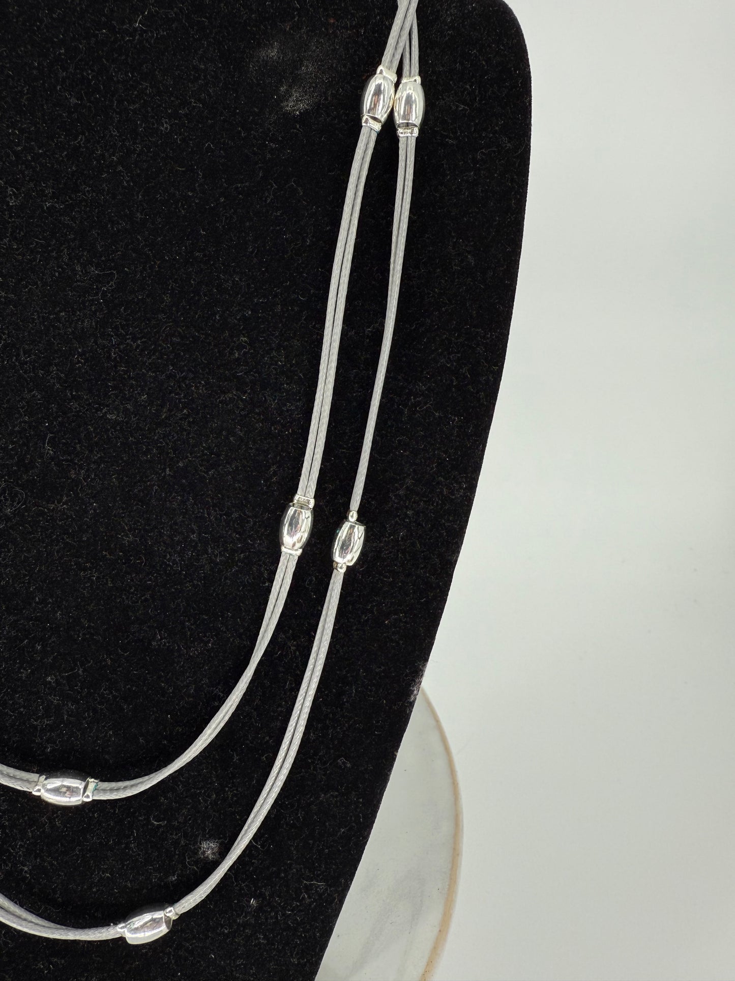 Trezo Gray Leather Double Necklace with Silver Accents