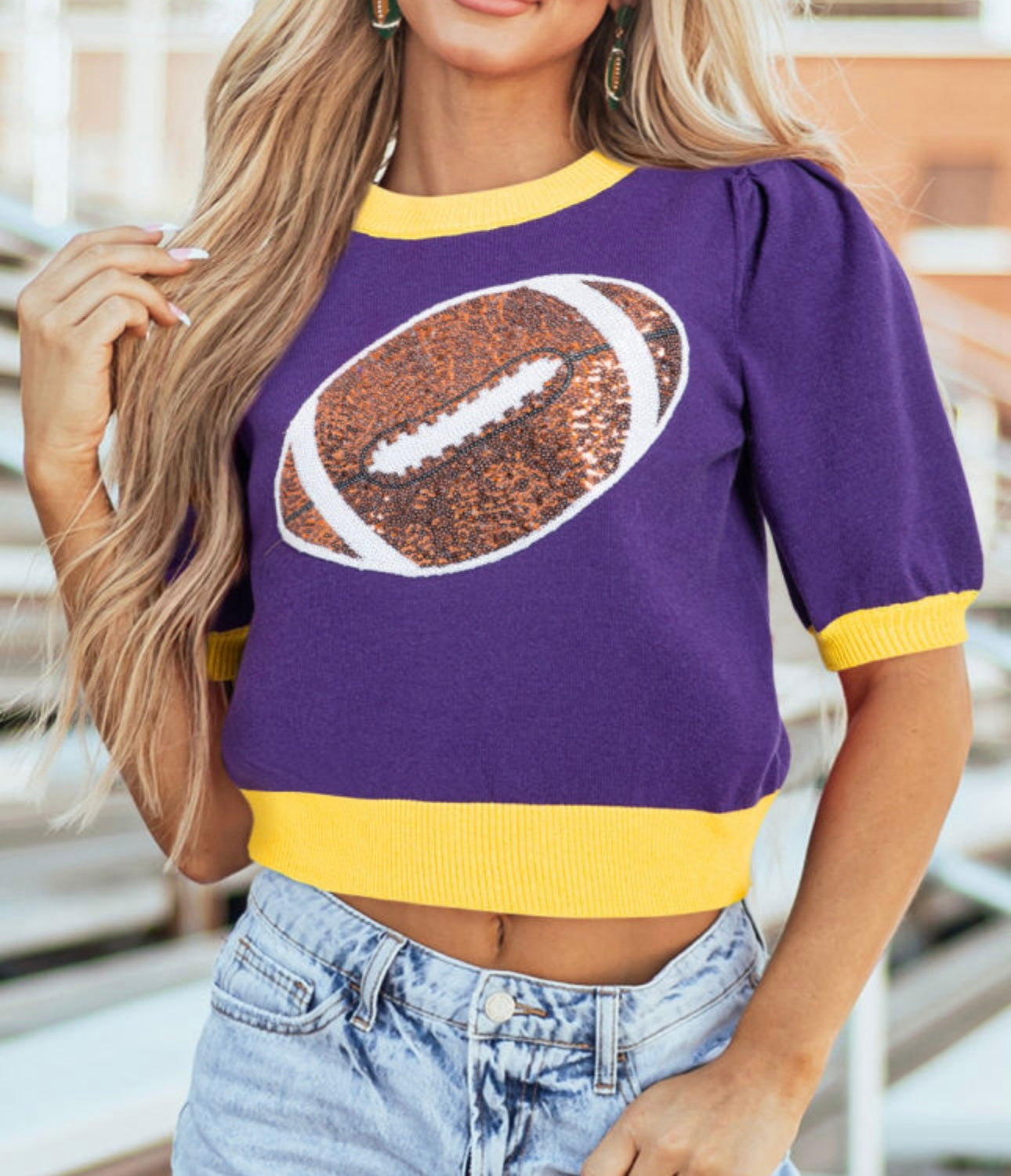 Purple and Gold Sequin football Sweater