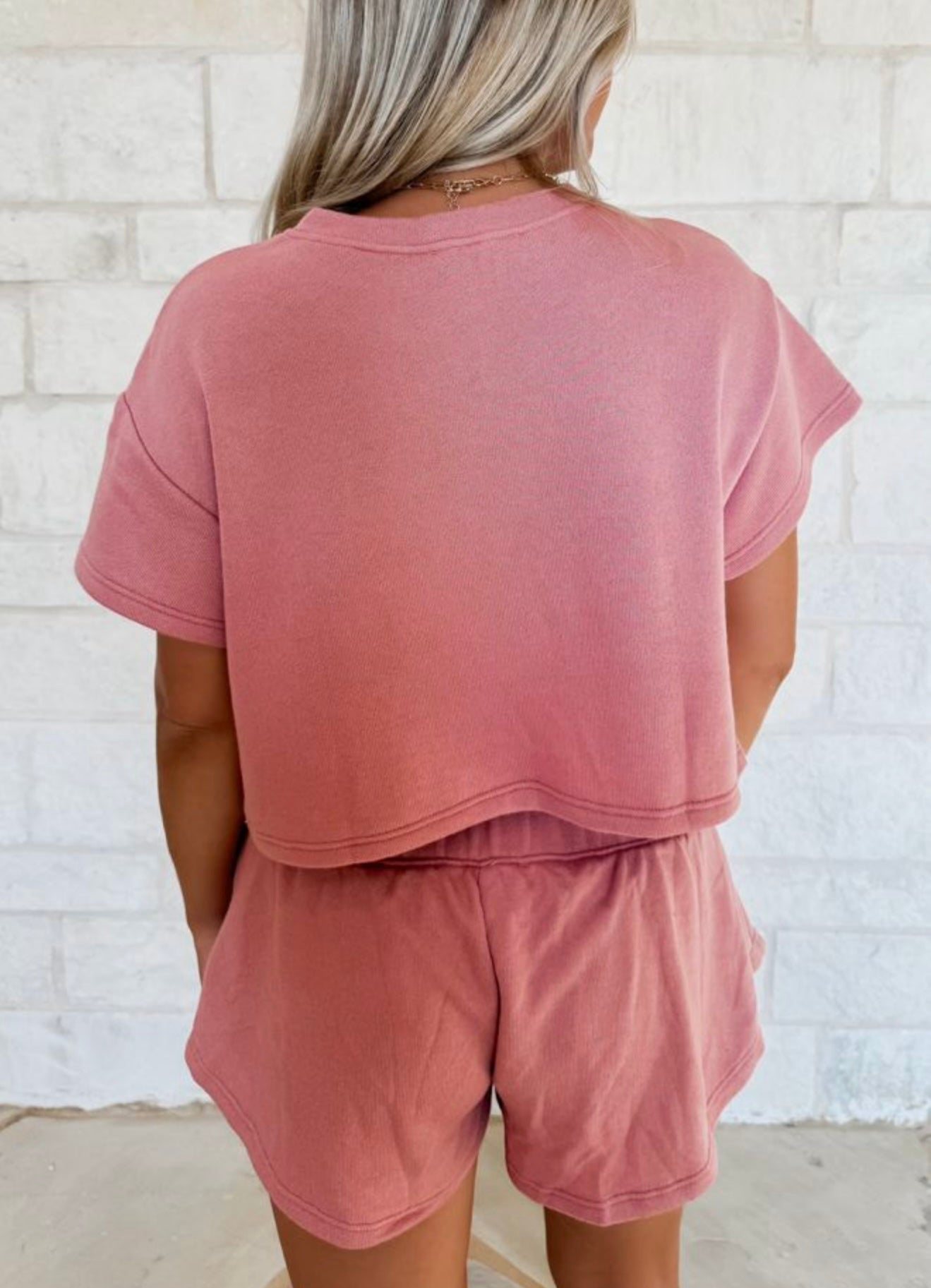 2 Piece Short Set with Wide Elastic Waist and Cropped Top