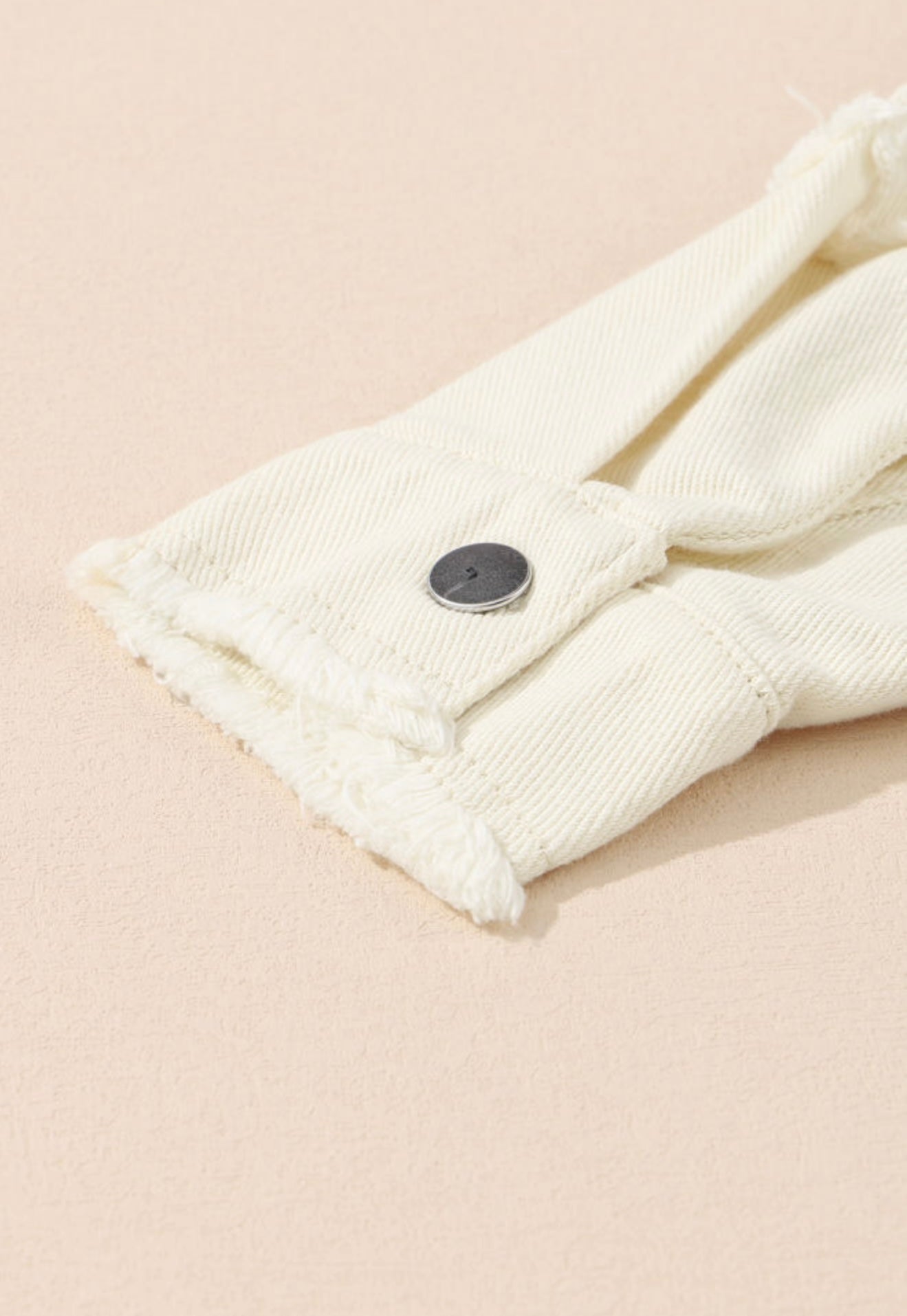 Cream Frayed Hem denim jacket with Brads