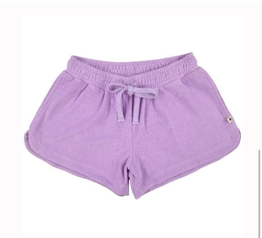 SS Purple Terry Cloth Shorts with Pockets and Drawstring Waist