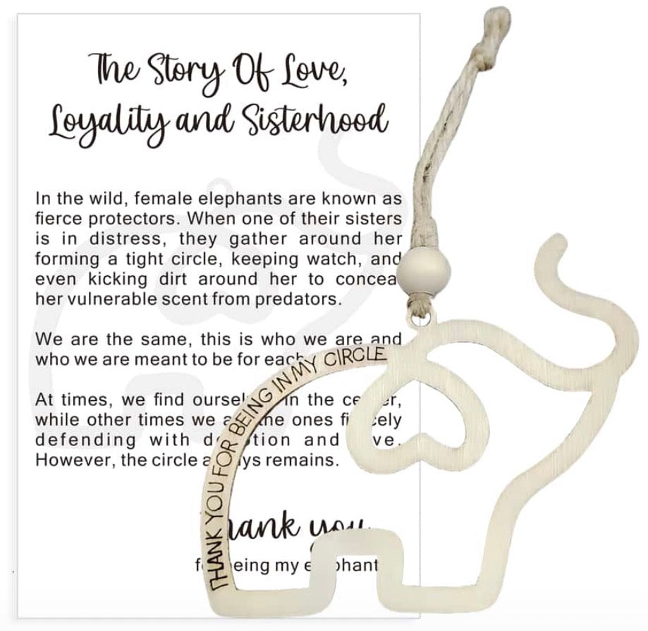 EL1 The Story Of Love and Sisterhood Wooden Elephant Ornament