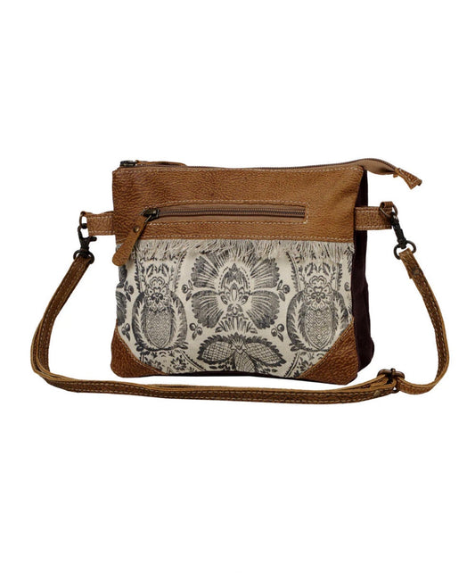 Ivy's Gifts & Boutique MY3 Dainty Delight print small purse with contrast colors and external zippered pockets on a white background.