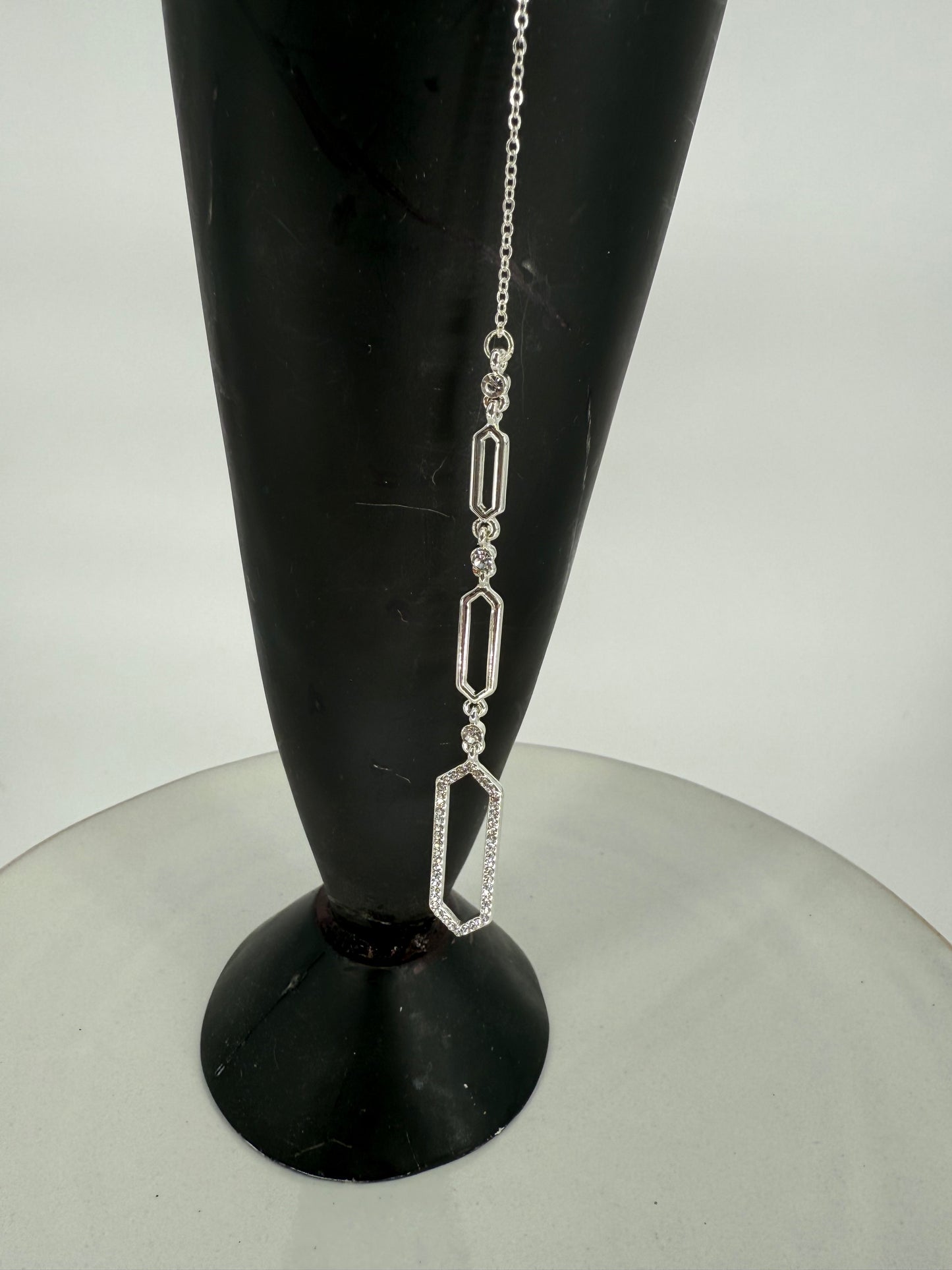 Trezo Silver Drop Style Necklace with Rhinestones