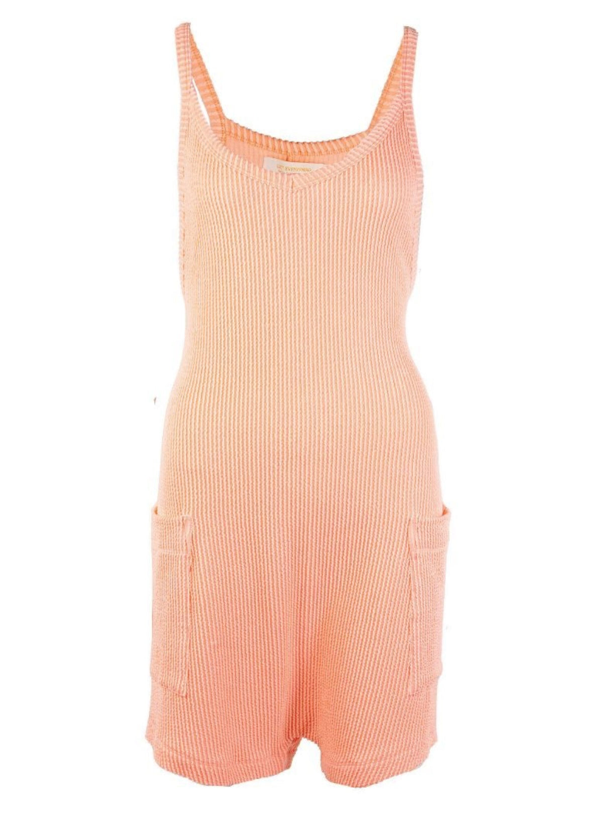 SS Peach Ribbed Knit Romper