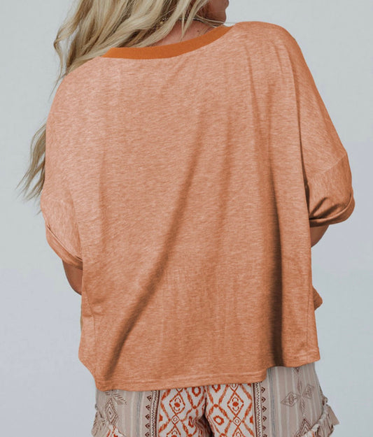 Orange Stud Heart Patch Textured Top