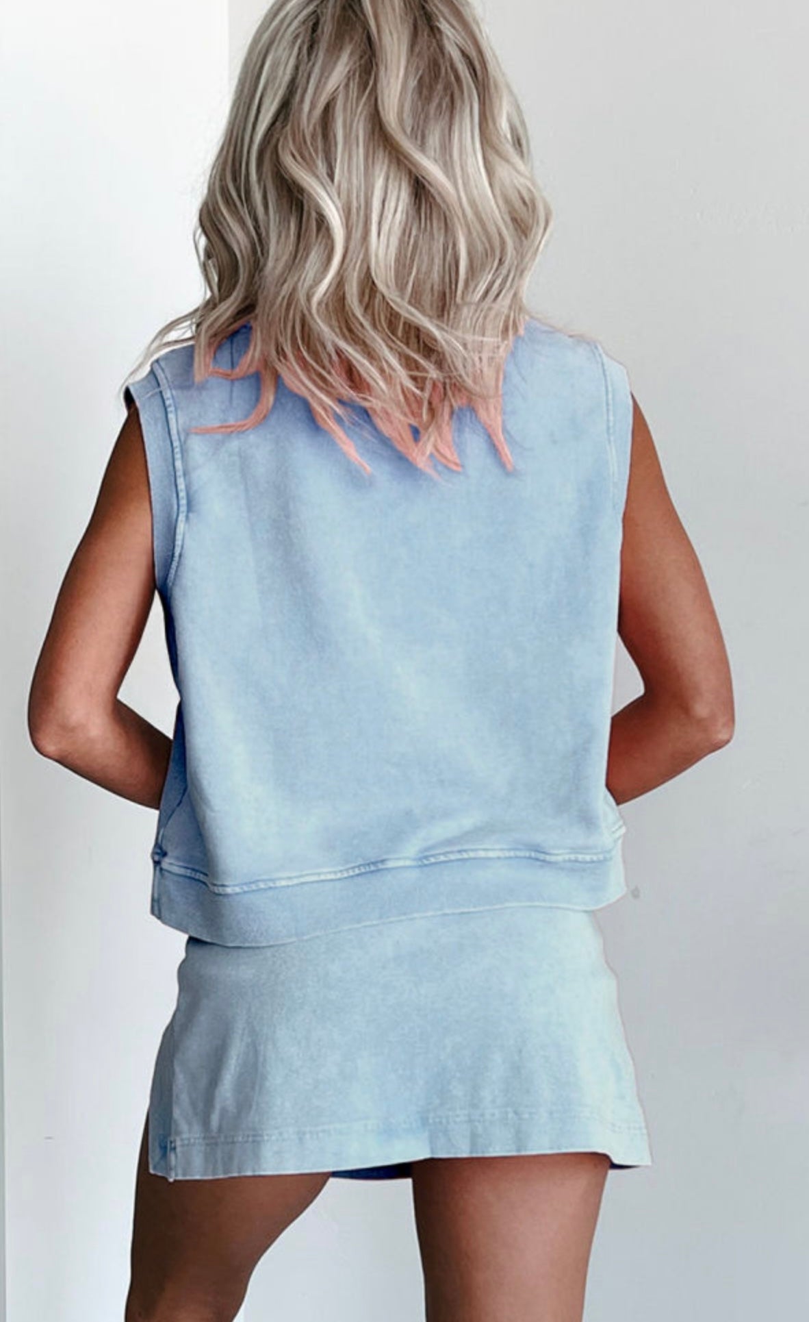 Light Blue Acid Washed 2 piece Skort Set