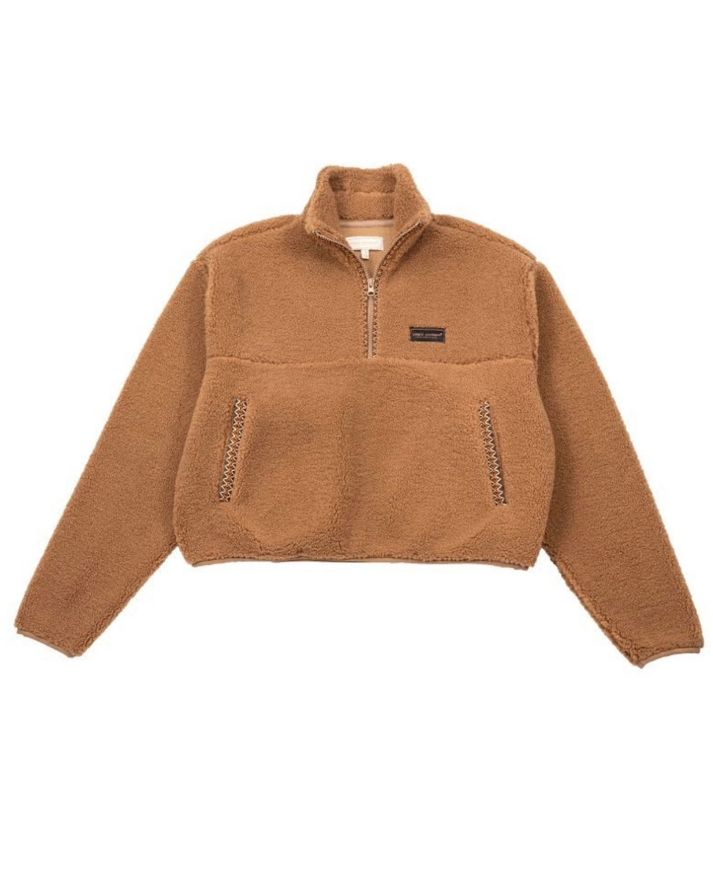 SS Cropped Half Zip Sherpa with Accent Stitching