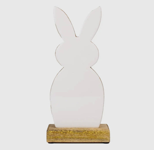 Reversible White Enamel Bunny Rabbit with Natural Wood Side