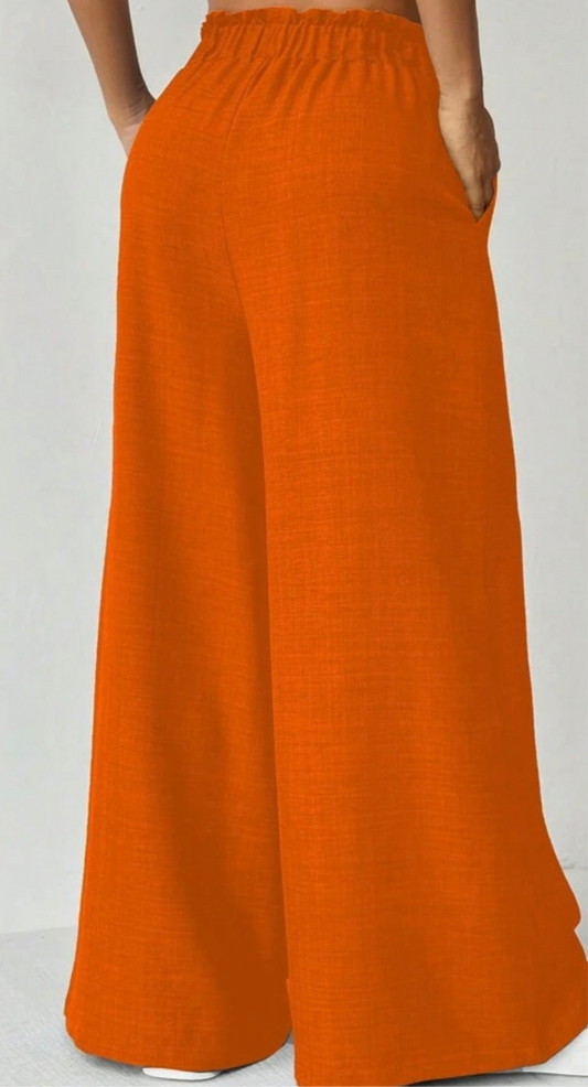 Orange High Waist Wide Leg Pants with Belt