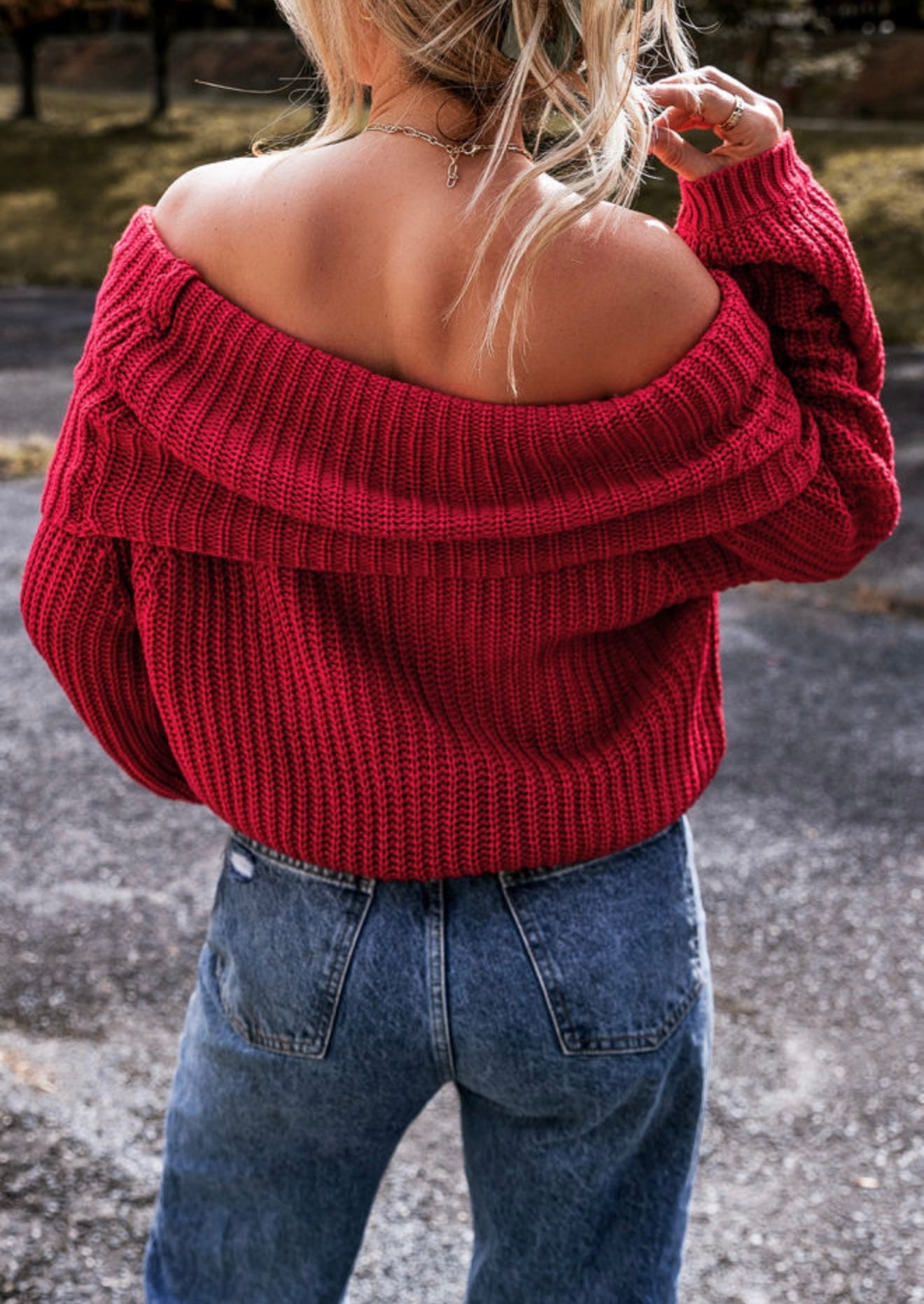 Off the Shoulder Red Sweater