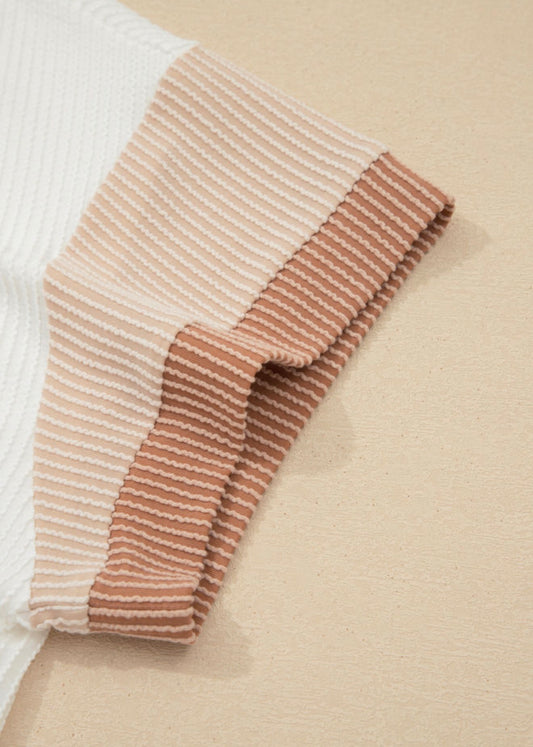 PP15 Bow Knot Detailed Ribbed Top with Short Sleeves in Natural Monotone Colors