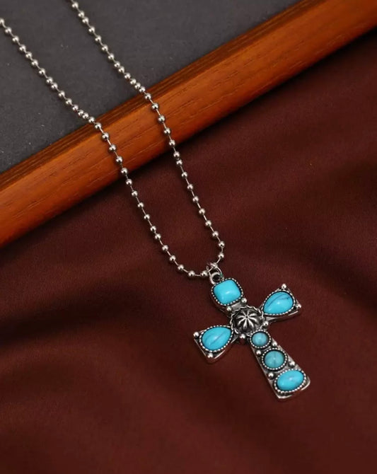 Faux Turquoise Cross Necklace