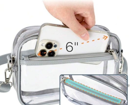 Clear Stadium Purse with Gray Strap