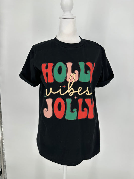 Black Holly Jolly T-Shirt with Cuffed Sleeved
