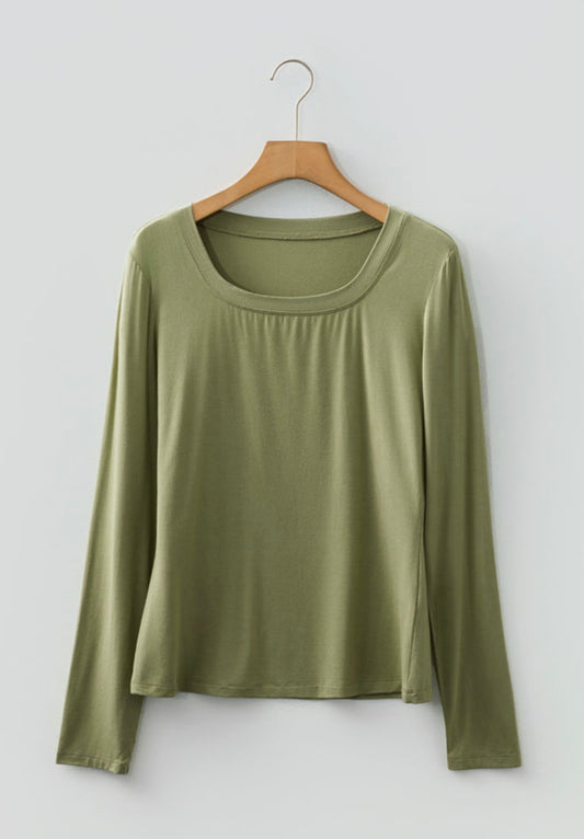 A11 Green Scoop Neck Classic LongSleeve Top
