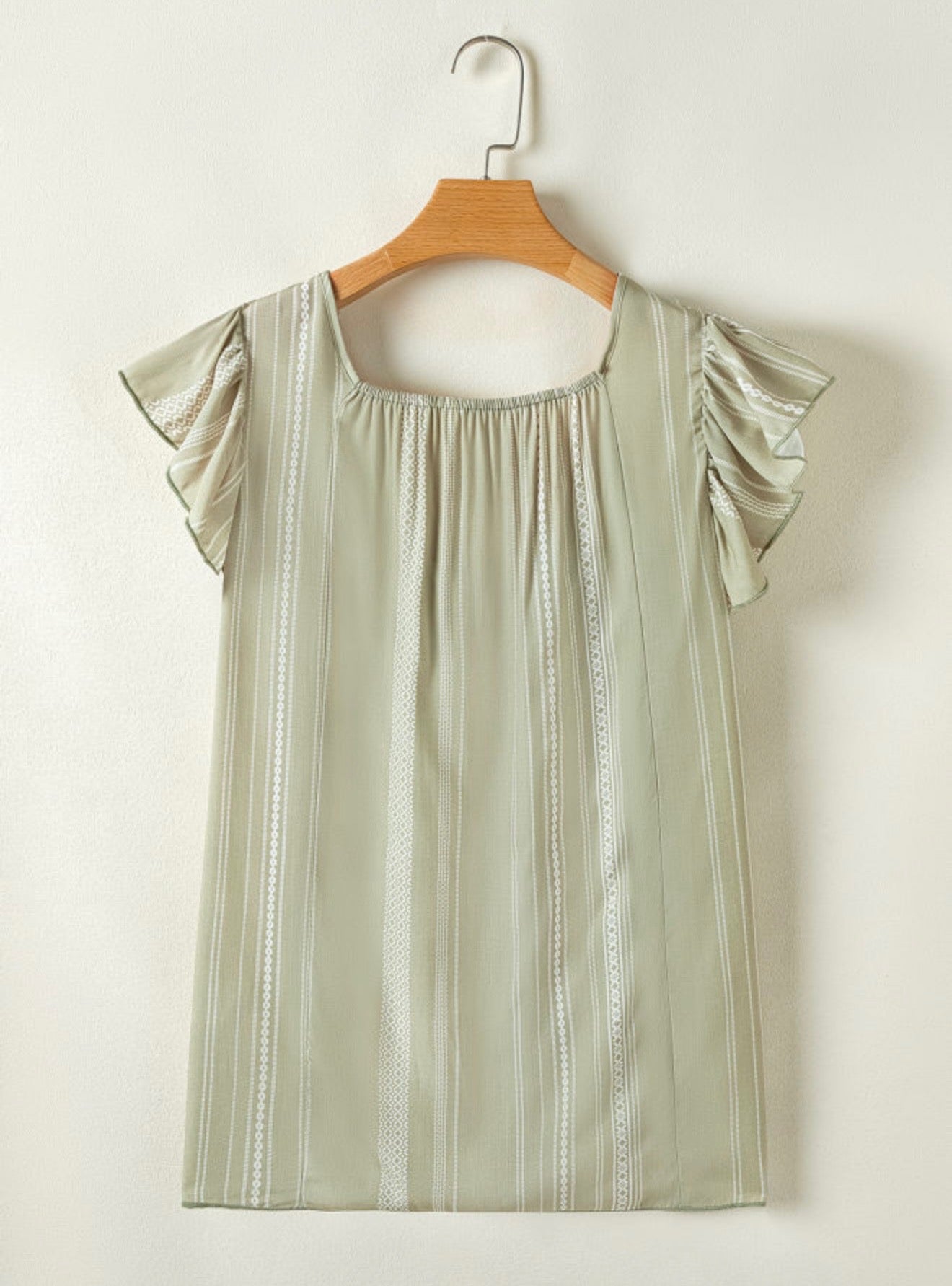 Green Top with Cap Sleeves and Subtle White Stripe