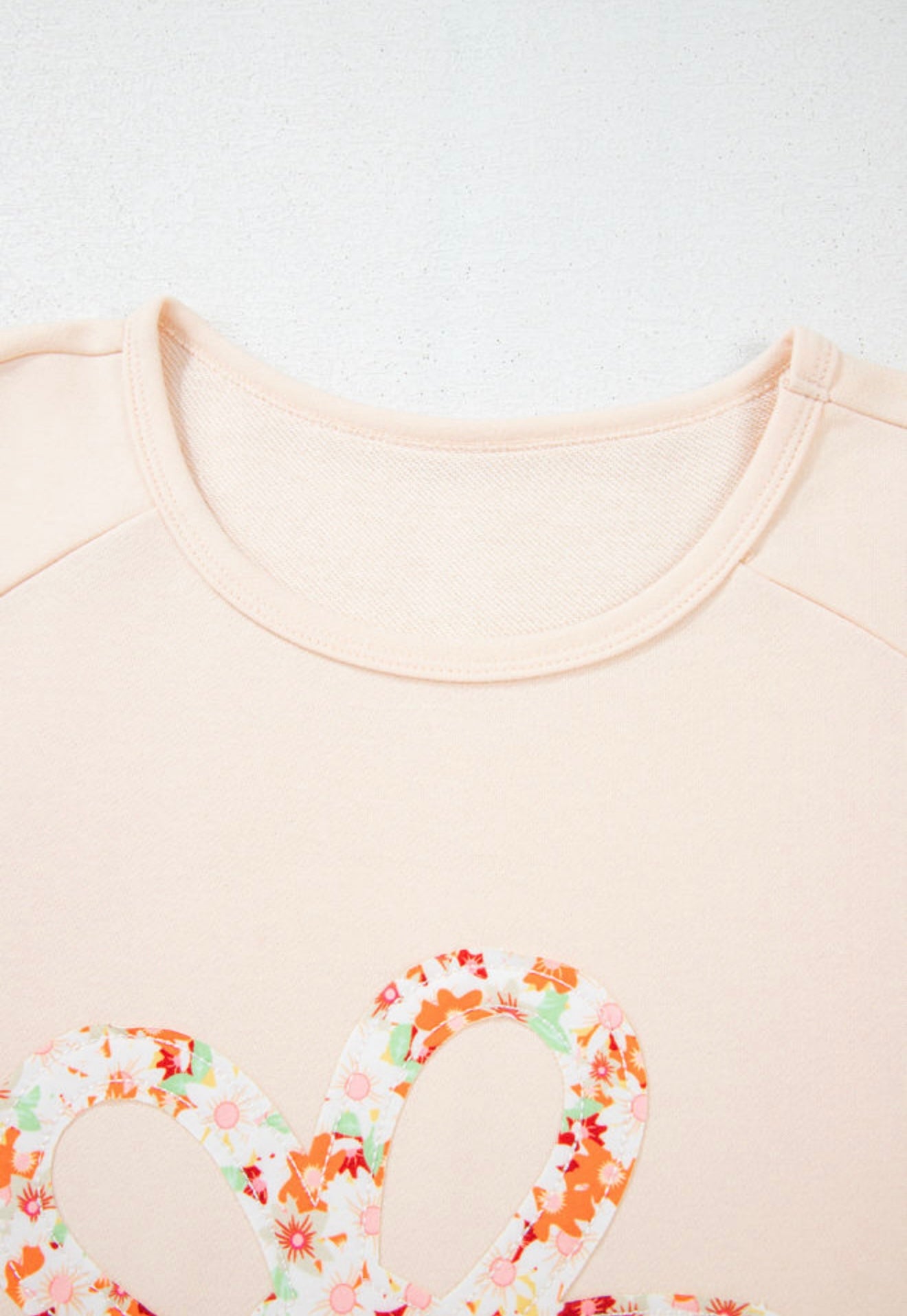 Flower Design Beige French Terry Top