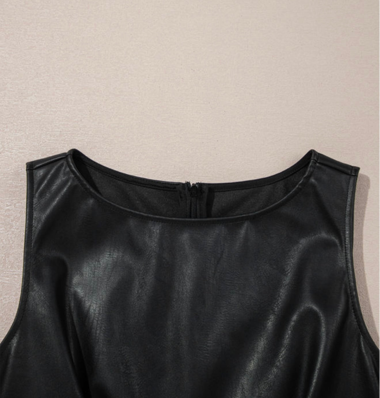 Black Leather Like Mini Dress