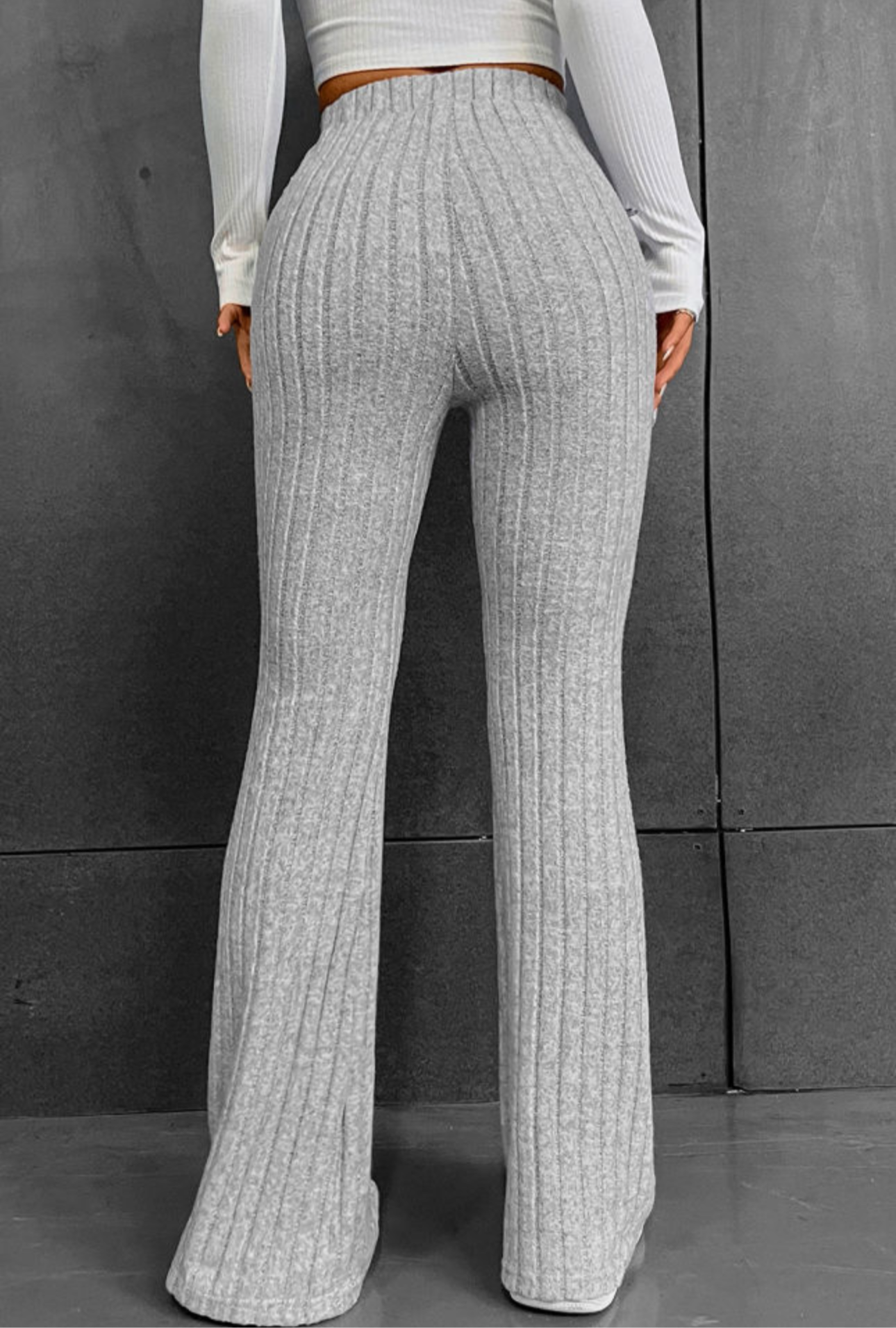 Gray Soft Ribbed Bell-Bottoms
