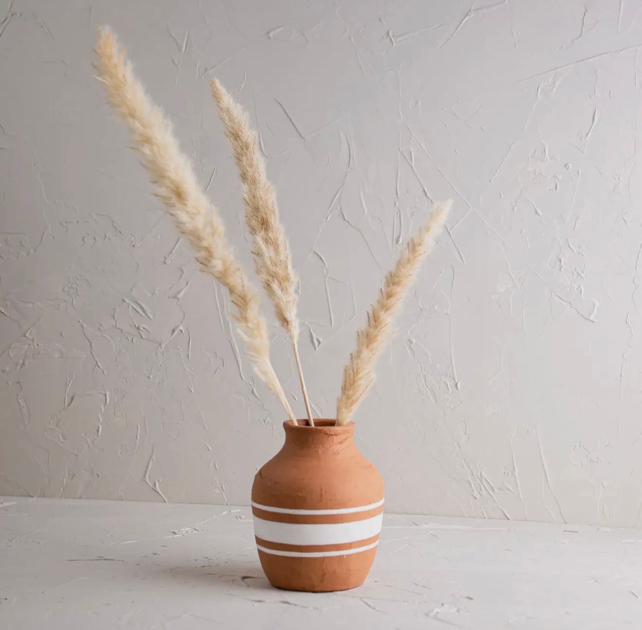 Terracotta Vase with White Stripe Accent