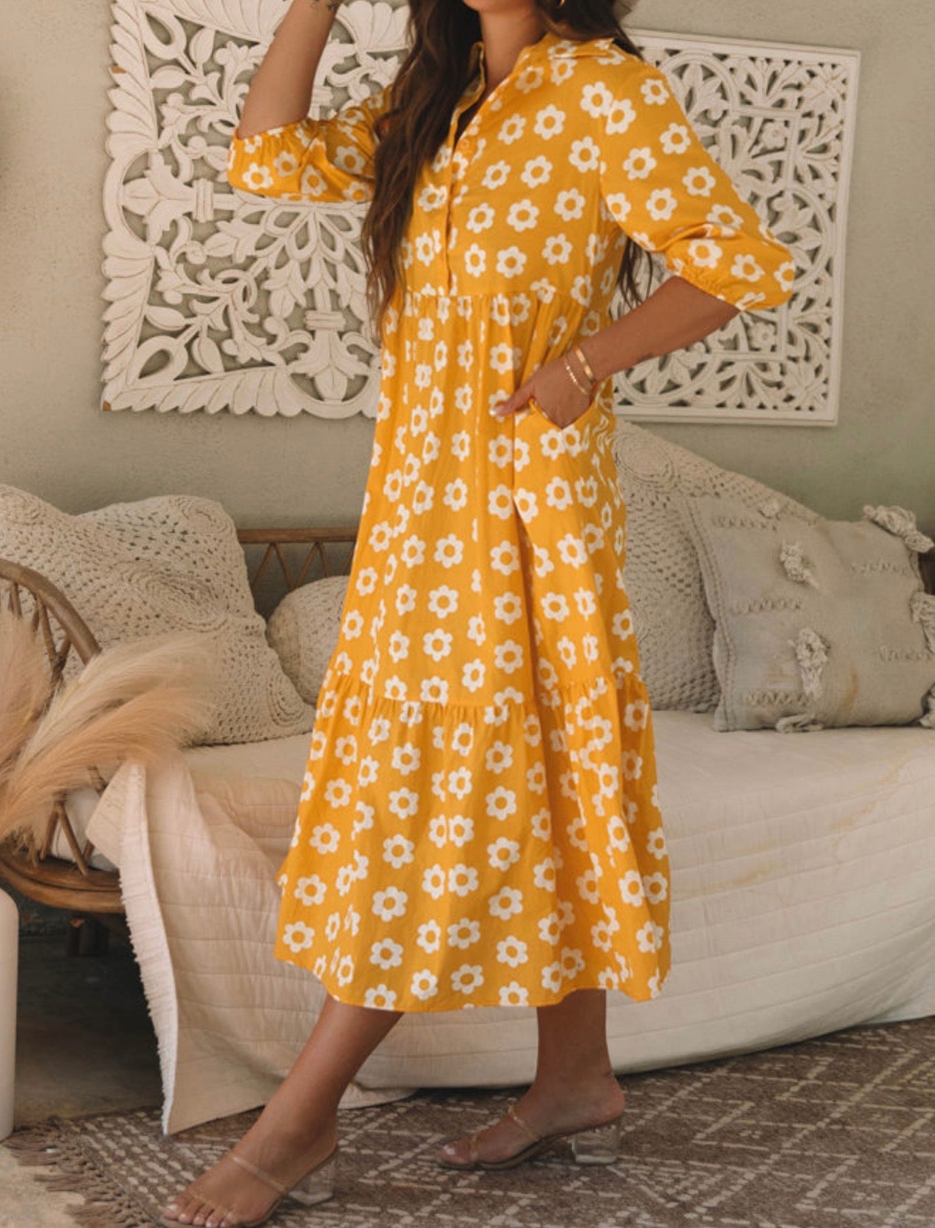 Orange Daisy Printed Maxi Dress