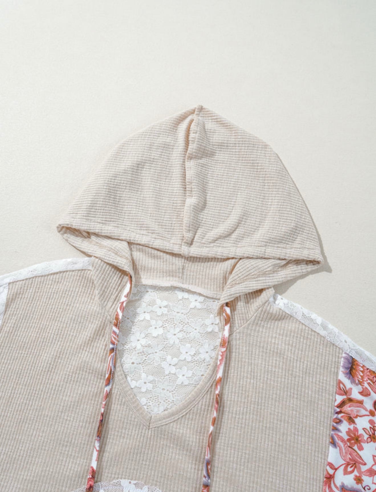 Peace Sign Lace Trimmed Top with Hood