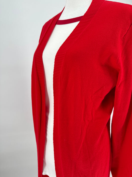 Red Open Front Cardigan Sweater