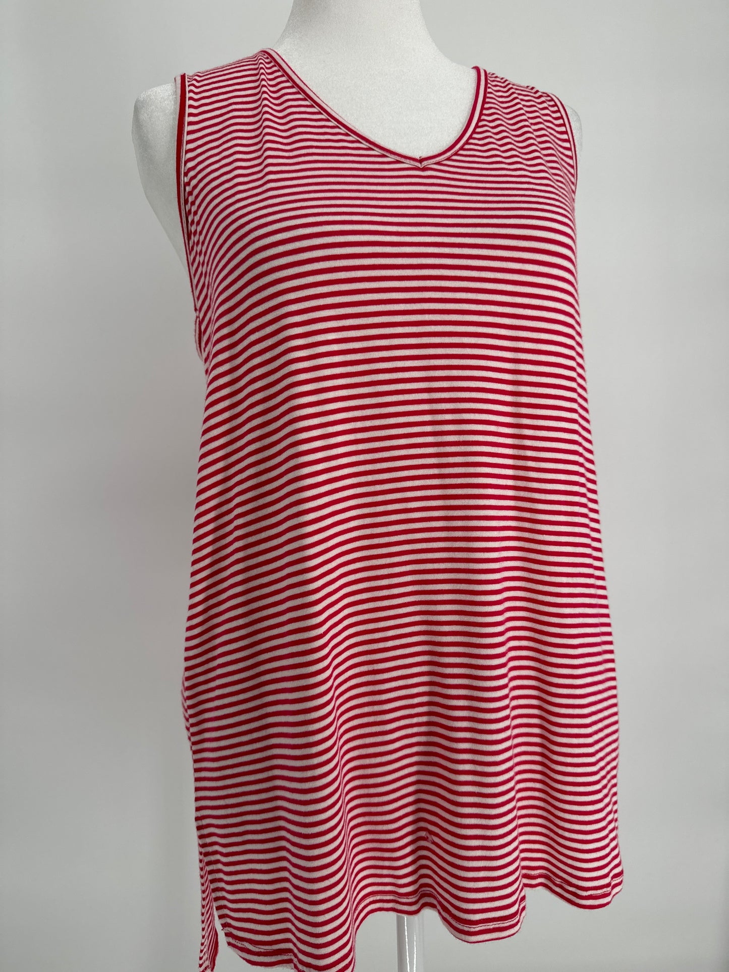 Red & White Striped Tank with Criss Cross Back