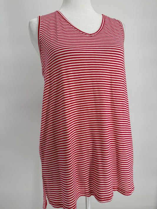 Red & White Striped Tank with Criss Cross Back