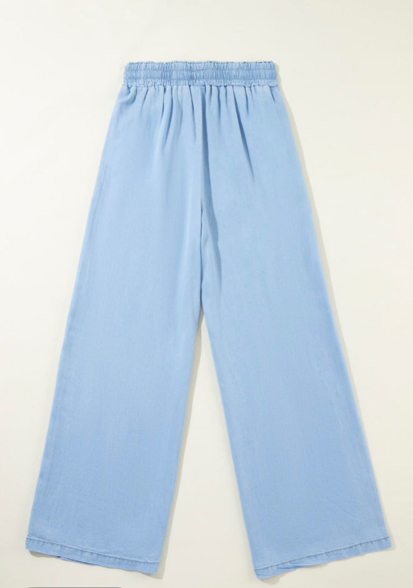 Blue Wide Leg Acid Wash Elastic Waist Pants