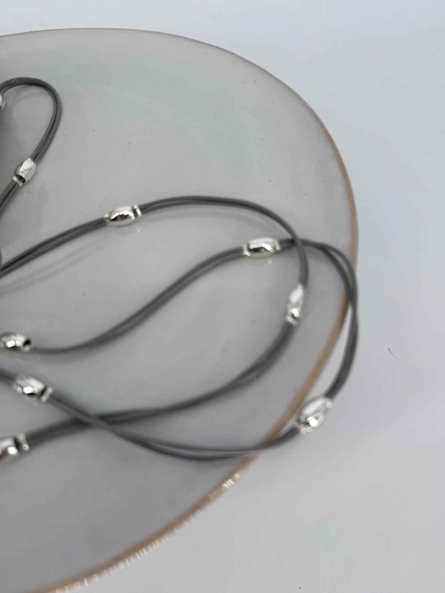 Trezo Gray Leather Double Necklace with Silver Accents