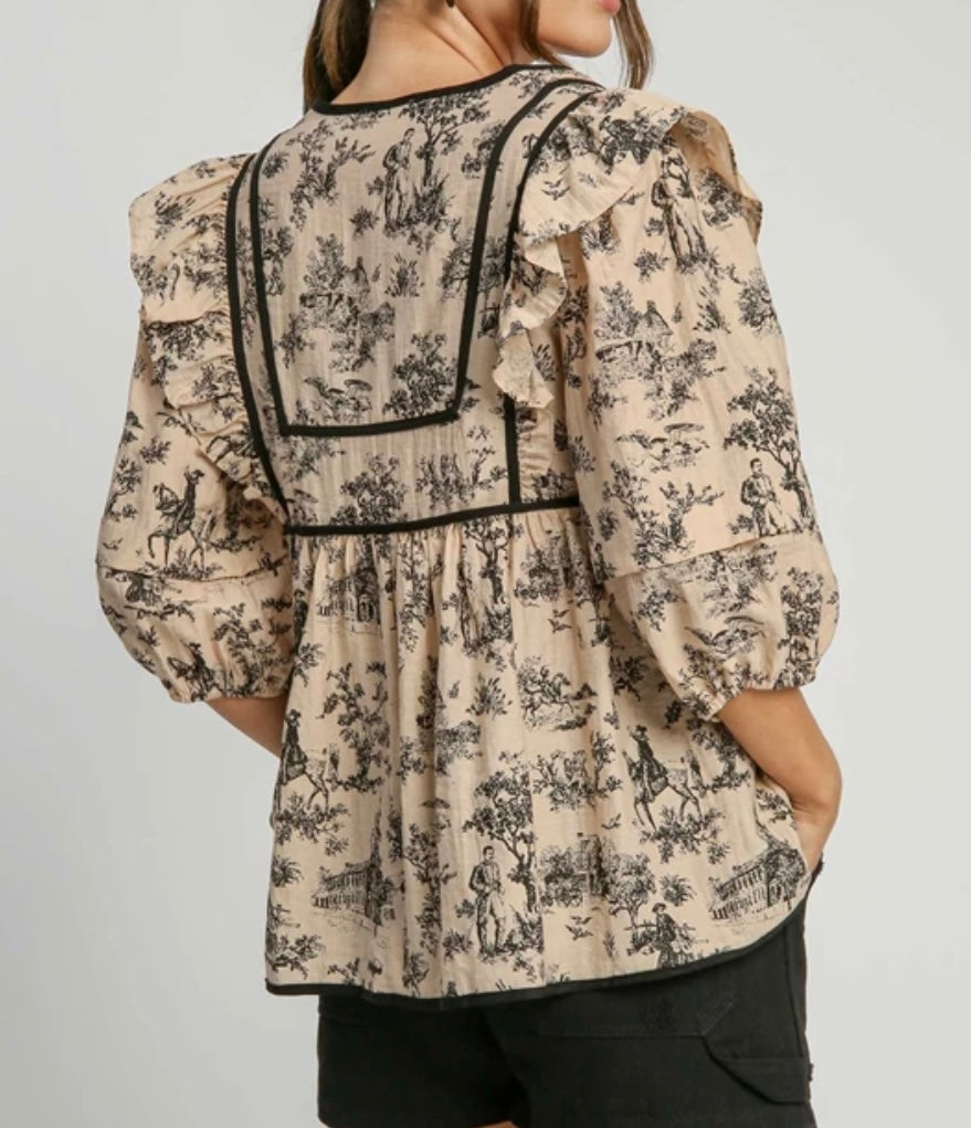 Umgee Taupe Toile Print Top
