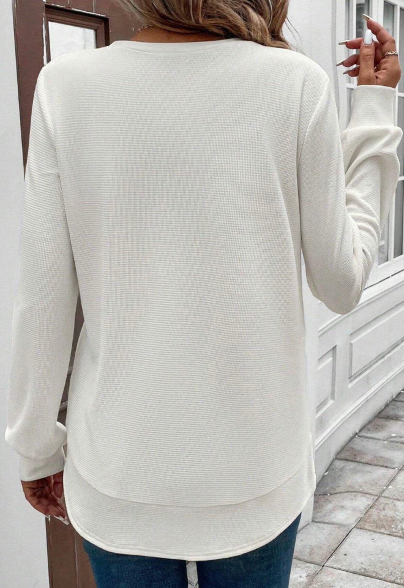 White thermal Top with Rounded Hem